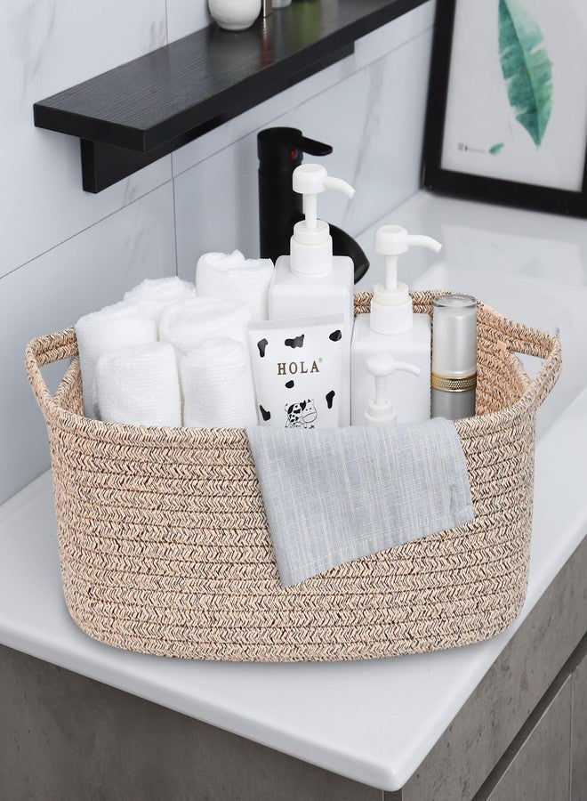 ABenkle Small Storage Basket with Handles, Cotton Rope Woven Dog Cat Toy Bin, Decorative Shelves Closet Organizing for Nursery Laundry Bedroom Bathroom, 14.2''x 11''x 5.1'' - Image 3